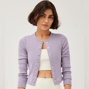 NWT Outdoor Voices Cozy Rib Cropped Cardigan | Size Small | Lavender / Earl Grey